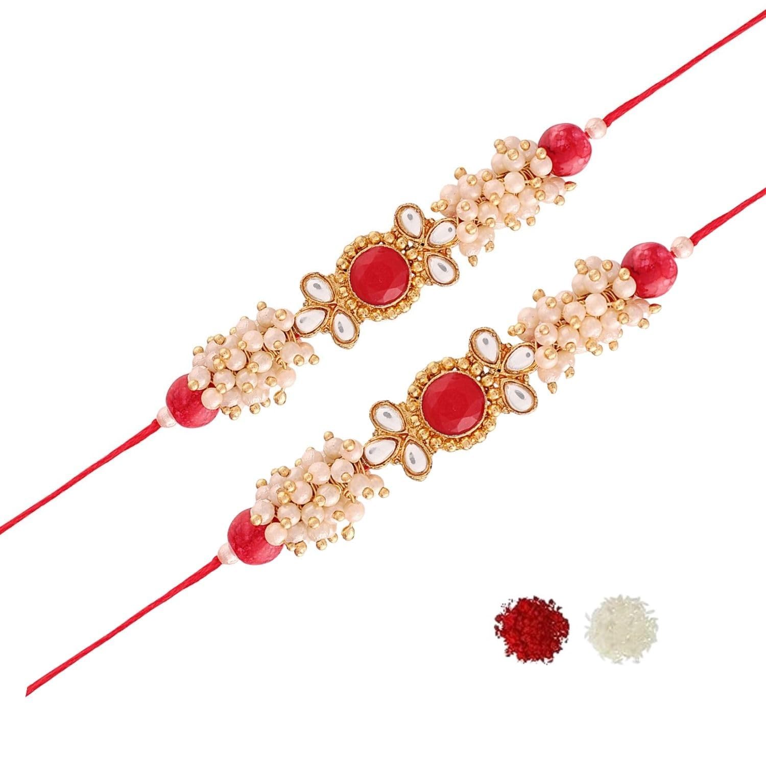 I Jewels Mens Pearl & Kundan Bhaiya Rakhi With Roli Chawal & Rakshabandhan Card For Bro/Brother/Bhai (R011R-2) (B0CDPV969T) Amazon Price History, Amazon Price Tracker