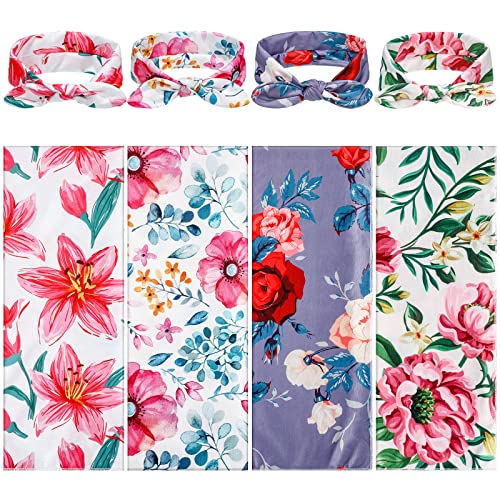Image of Moukeren 4 Sets Baby Swaddle Newborn Baby Receiving Blankets with Headbands Newborn Floral Printed Swaddle Blanket Infant Swaddle Nursery Swaddling Blankets for Newborn Shower Swaddle Gifts, 4 Design