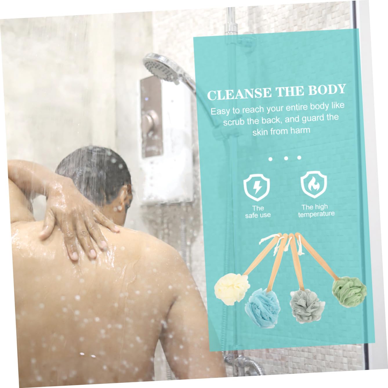 Ipetboom Cepillo de Ducha Corporal 4 Piezas de Nailon Mango Largo Exfoliación Delicada y Limpieza Profunda para Baño para Espalda y Cuerpo