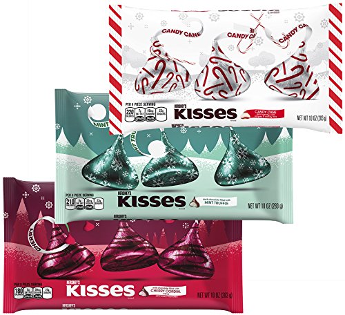 KISSES Chocolates - Cherry Cordial Mint Truffle Candy Cane- Milk Chocolate Variety Pack - Bulk Christmas Assortment - 10 - 11 Ounce Bag (3 Pack) Holiday Xmas Candies For Home Office Work School