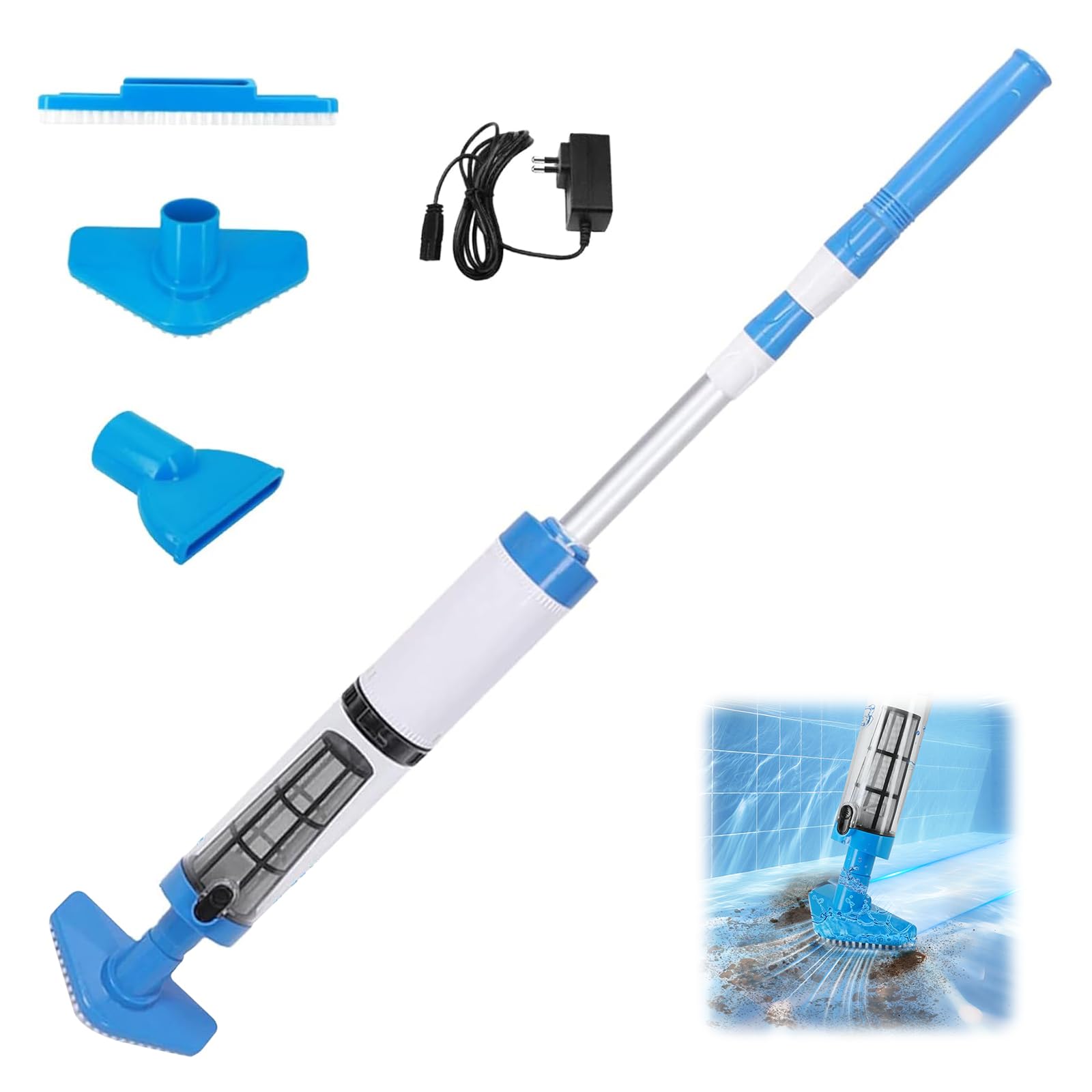 Cordless Pool Vacuum Cleaner, Battery Operated Pool Vacuum Cleaner with Telescopic Pole, Handheld Pool Vacuum, Floor Vacuum, Up to 90 Mins Runtime, Pool Cleaner