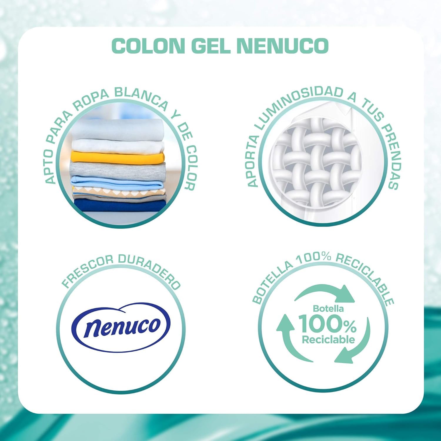 Colon Nenuco - Detergente para lavadora, adecuado para ropa blanca y de color, formato gel - Megapack de 5, hasta 170 dosis