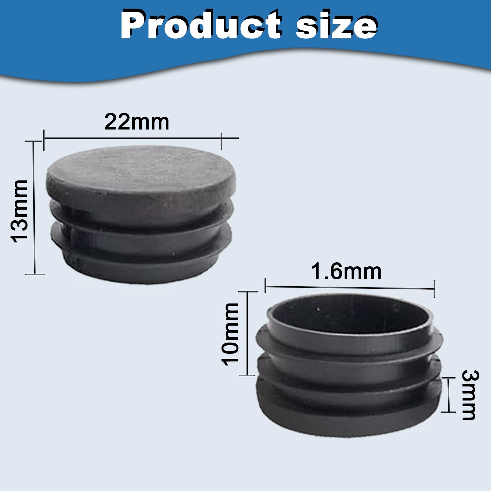 Tappi lamellari rotondi da 22 mm, tappi rotondi in plastica PE, colore nero, 12 tappi per tubi di diametro 22 mm per copertura tubi in acciaio inox per una protezione perfetta (24)