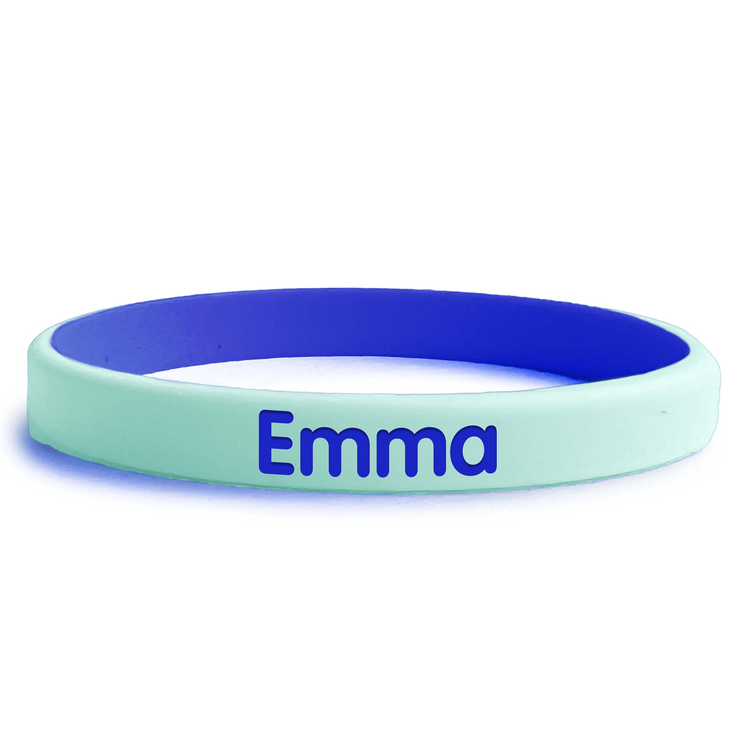 EASY2NAME SOS Wristband for Children – Two-Tone Safety Bracelet Personalised with child's name and phone number. Perfect for outdoor activities (Seafoam-Darkblue) — image 1
