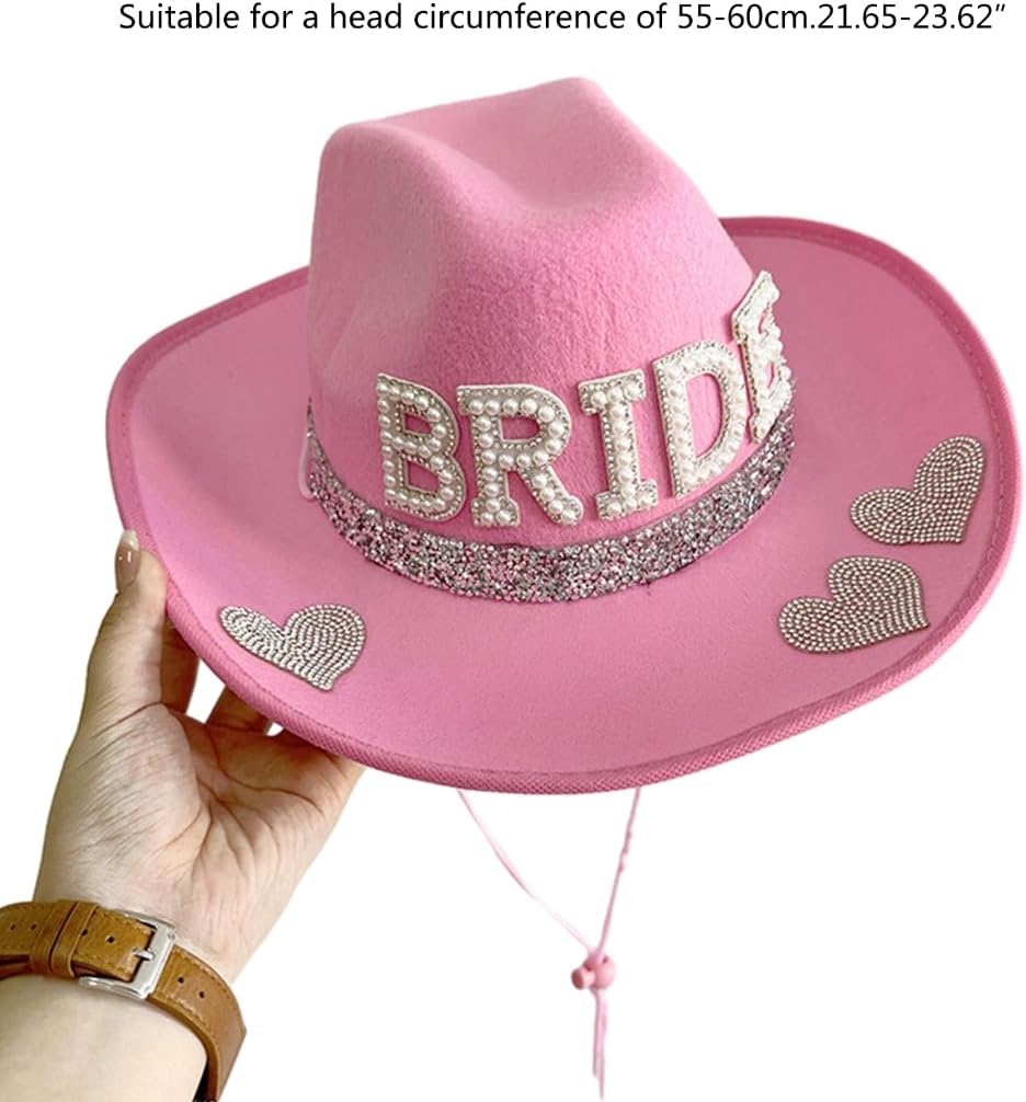 Bachelorette Party Hat with Veil for Bridal Party Women Cowgirl Hat Wedding Accs