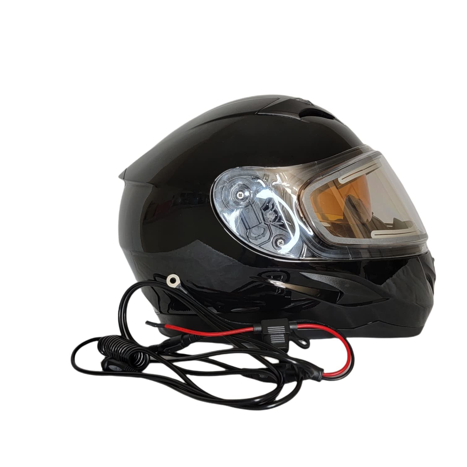 VEGA Helmets V-Star Snowmobile Helmet with Electric Heated Shield (X-Small 53-54 cm, Gloss Black with Amber Drop-Down Shield)