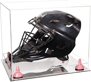 Better Display Cases Clear Acrylic Catchers Helmet Display Case with- Large Rectangle Box Clear Case Pink Risers and Mirror Base 14.5