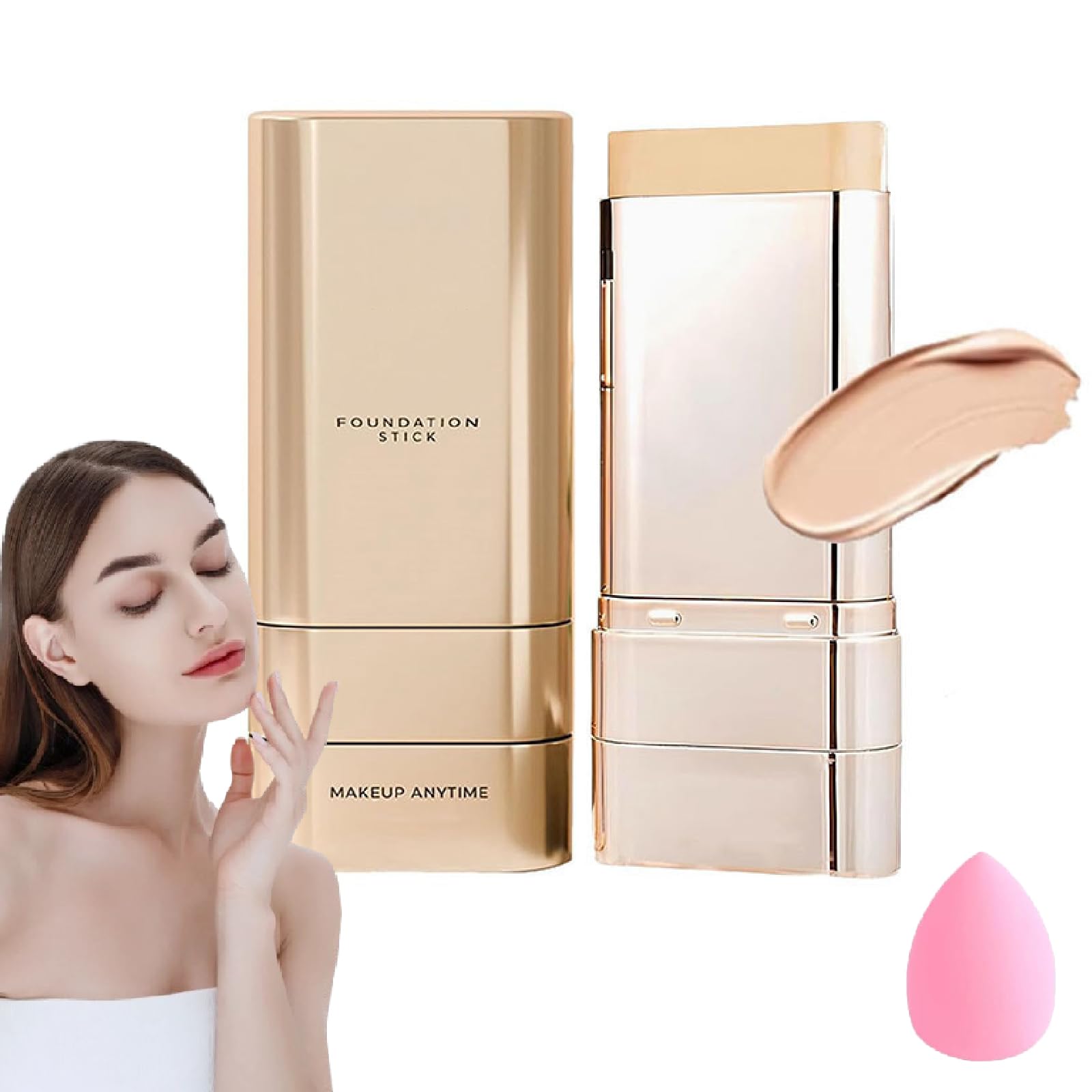 Vivien Beauty Foundation Stick, 2 in 1 Vivienbeauty Foundation, Vivien Beauty, Multi-Use Foundation Stick Makeup with Brush, Double Head Foundation Make-Up Stick, for All Skin Types (#02, 20 g)