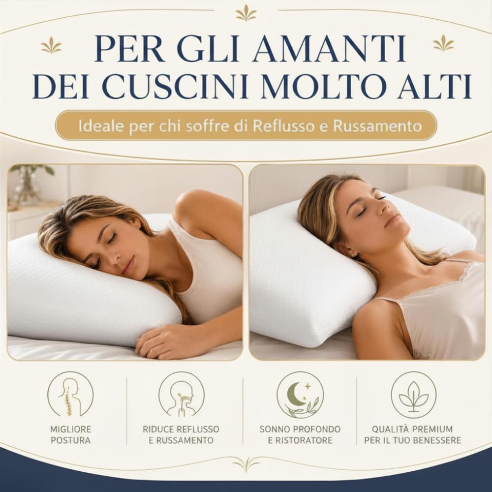 DREAM HAVEN Cuscino Alto 18 cm in Memory Foam, Antirussamento e Antireflusso, Cuscino Cervicale per Dormire con Federa Refresh Antiacaro e Anallergica, Cuscino Letto Ergonomico Made in Italy (1)