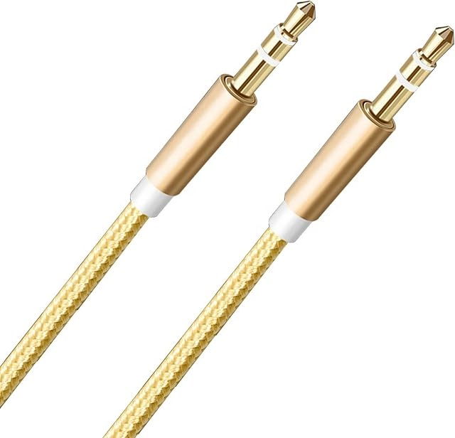 EgArt Audio Cable 3,5mm Aux Cable Stereo Jack Cable Nylon Braided Aux to Aux Cable Lead for Car, Headphone, iPhone, iPad, Samsung, MP3, Smartphone, Tablet, Home Stereo, Laptop (Gold, 1 meter)