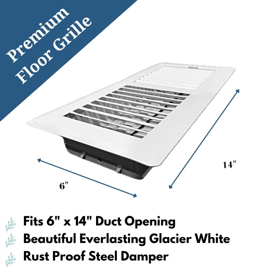 White Air Vent Cover – 10" X 6" Duct Opening, 12" X 8" Overall, Solid Steel, Two-Way With Adjustable Damper