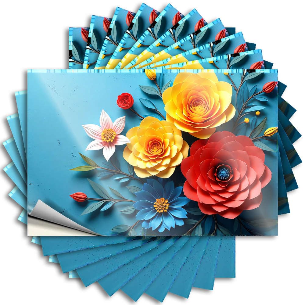 Colorful Paper Flowers On Blue Background Girly Sticker | Stuff for Bedroom Waterproof Vinyl Cover Paw Removable Decal Peel Stick(6X9CM)