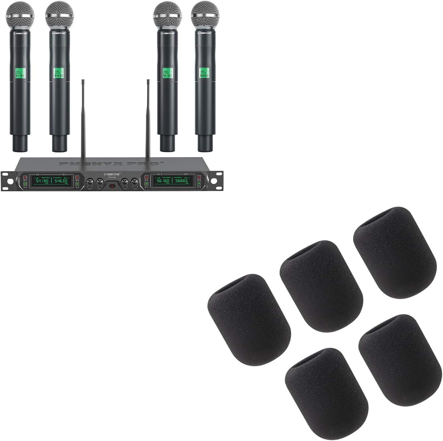 Phenyx Pro 4-Channel UHF Wireless Microphone System PTU-5000-4H Bundle with Foam Mic Cover PTA-WDS5