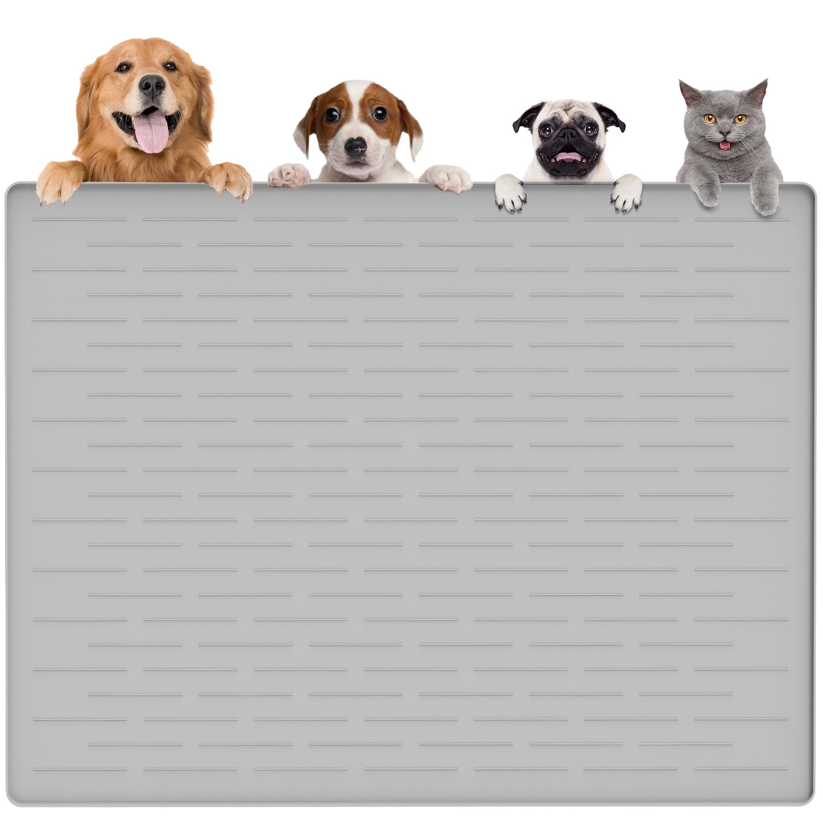 Largest Dog Food Mat, 48"x32" Silicone Dog and Cat Mat for Food and Water Bowls, Thinken Waterproof Non-Slip XXXL Pet Feeding Mat for Floors (Grayish White) — image 1