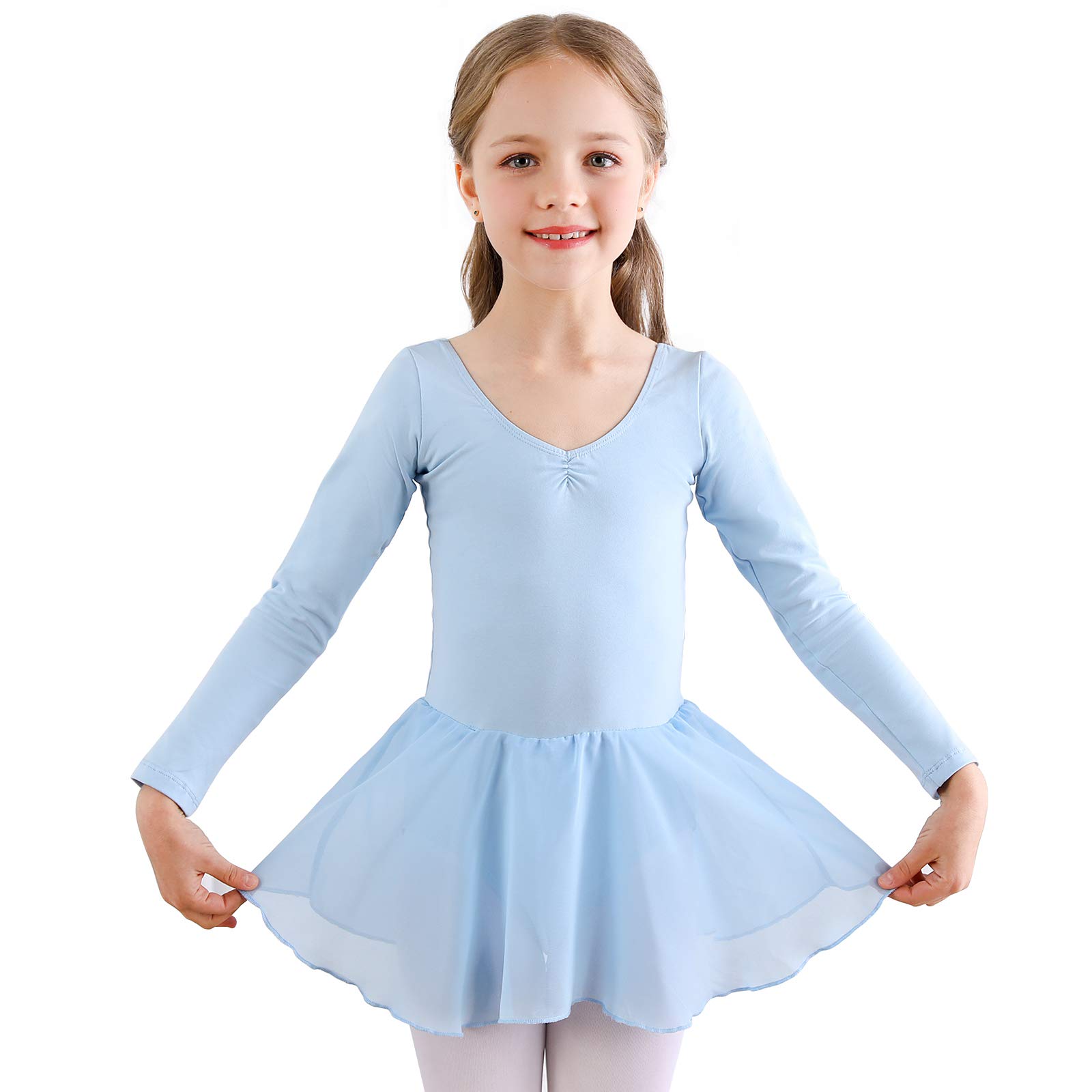 Bezioner Kinder Ballettkleidung Mädchen Ballettkleid Kurzarm Balletttrikot Ballettanzug Tanzkleid Tanzbody aus Baumwolle mit Chiffon Rock Tütü