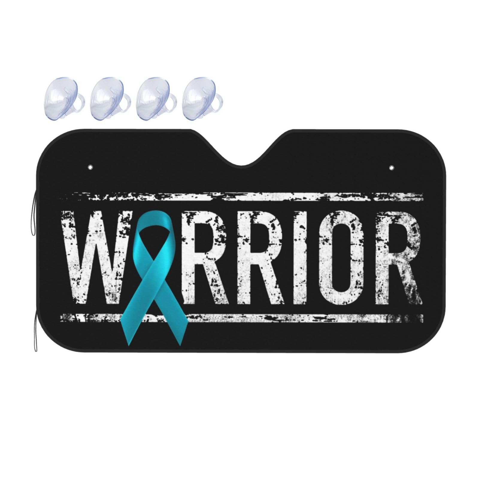 Ovarian Cancer Warrior Aweareness Ribbon Foldable Car Windshield Sunshade Blocks Heat and Sun Glare Uv Rays