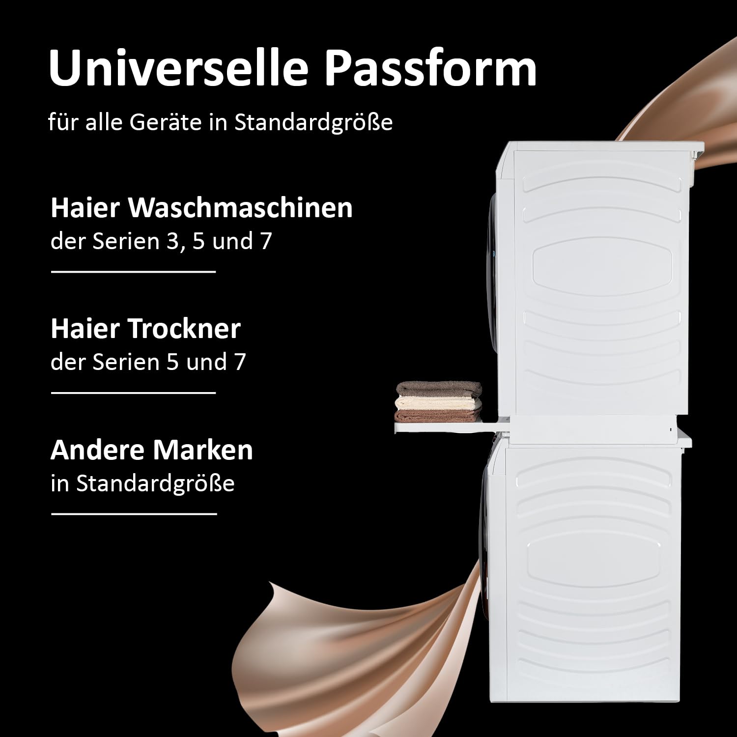 Haier Zwischenbaurahmen für Trockner & Waschmaschine, ausziehbar I Universaler Verbindungsrahmen für Haier Waschmaschine Serie 3, 5, 7 & Trockner Serie 5, 7 I Kippsicherer Zwischenbausatz weiß