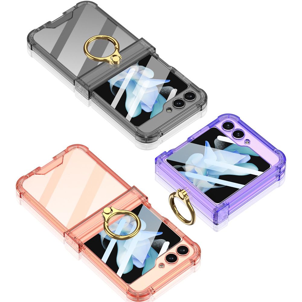 Pierścień Uchwyt Poduszka Powietrzna Wstrząsoodporny Przezroczysty Silikonowy Anty-uderzenia Etui do Samsung Galaxy Z Flip 6 5 4 3 Etui, zielone, do Samsung Z Flip 5