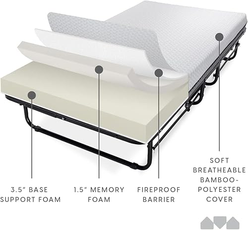 Miniatura 21 de Milliard Deluxe Diplomat - Cama plegable con colchón para adultos, tamaño individual, cama plegable portátil con colchón de espuma viscoelástica de