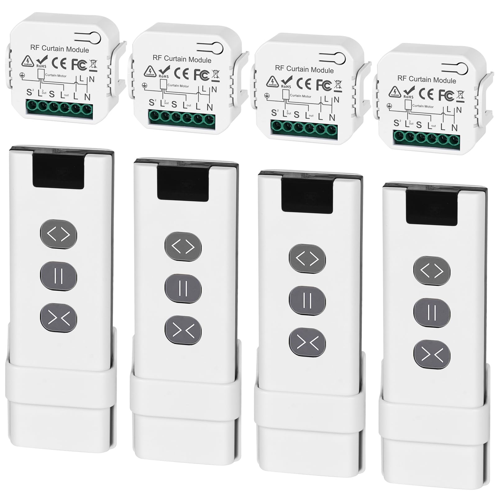 Paquete de 4 controles de persianas inalámbricos - Interruptor inteligente - Compatible con interruptor inalámbrico de 230 V - Adecuado para persianas enrollables, estores, persianas - Interruptor