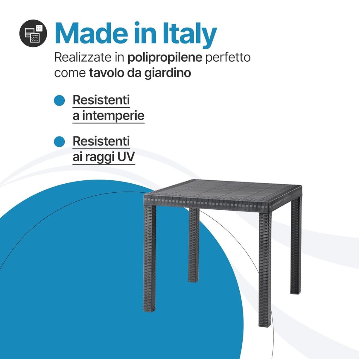 Tomaino - Set Tavolo e Sedie per Esterno in Plastica Effetto Rattan - Set Elba 1 Tavolo Quadrato con 4 Sedie Impilabili da Giardino, Terrazzo, Balcone per Bar e Ristoranti