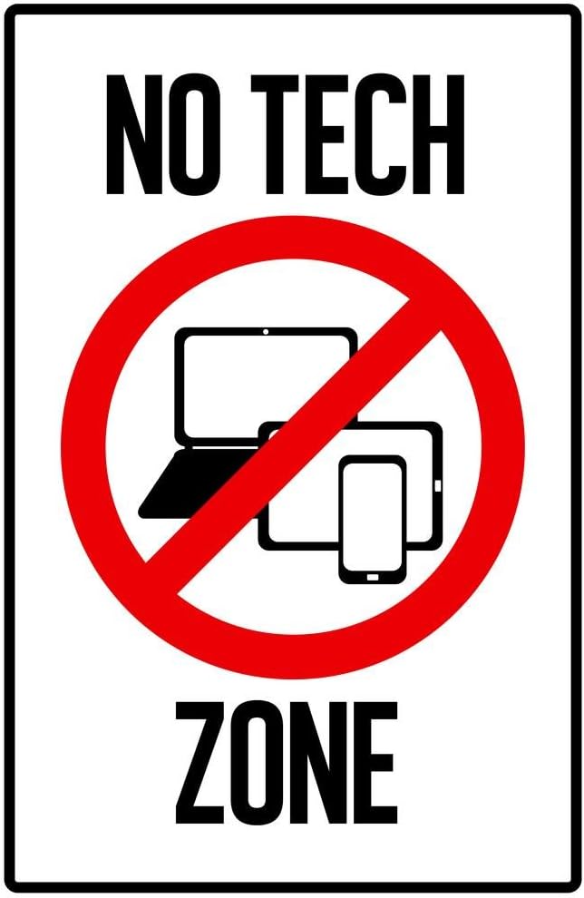 Warning No Tech Zone Computers Laptop Tablet Teléfono Celular Prohibido Cool Wall Art Poster 24×36