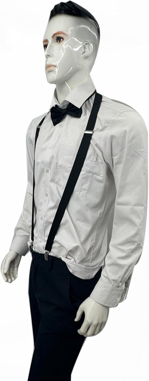 Suspenders Men&Women Bowtie Set X Back Suspender For Wedding&Formal Events with 1 Inch Wide Elastic Braces