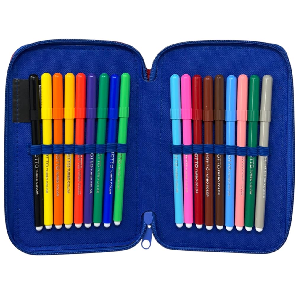 Astuccio Sonic triplo completo 44 pezzi cancelleria scuola penne matite colori pennarelli Giotto