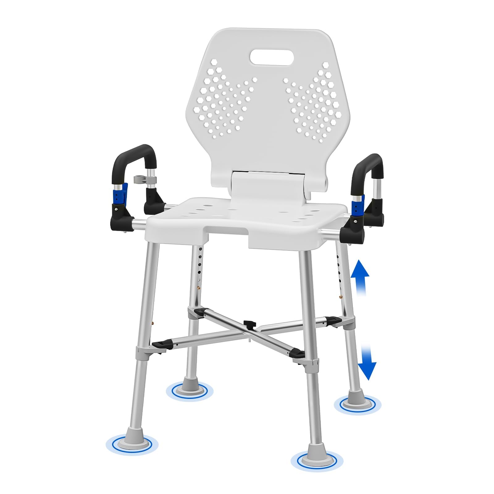 Silla de ducha para ancianos y discapacitados con brazos y espalda, silla de ducha para personas mayores, discapacitados o adultos bariátricos, asiento de banco para ducha interior y bañera de baño