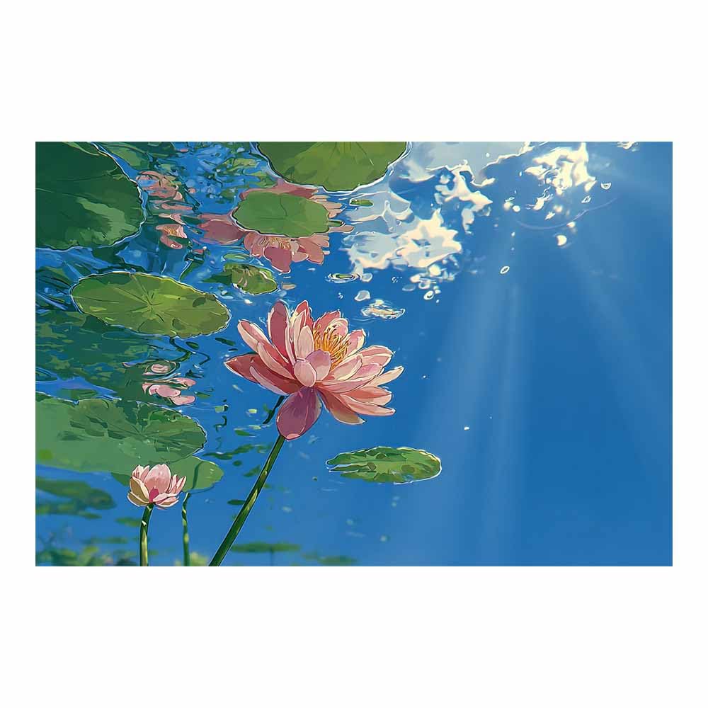 ZAMAEIU Nature Landscape Picture Lotuss reflected in water Large Modern Scenic Painting, for Living Room Bedroom Bathroom Dinning Room Home Office Wall Decor(pink)-60x90cm Unframed