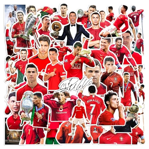 50 adesivos de jogador de futebol Cristiano Ronaldo, adesivos de vinil à prova d'água, adesivos para laptop, telefone, diário, skate, guitarra, bicicleta (o)