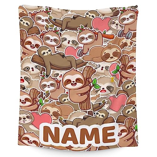 Mercuryelf Custom Sloth Throw Blanket - Soft, Fuzzy & Warm - 60x80 Inches Flannel Blankets for Bed, Couch - Brown Novelty Throws Gift for Adults