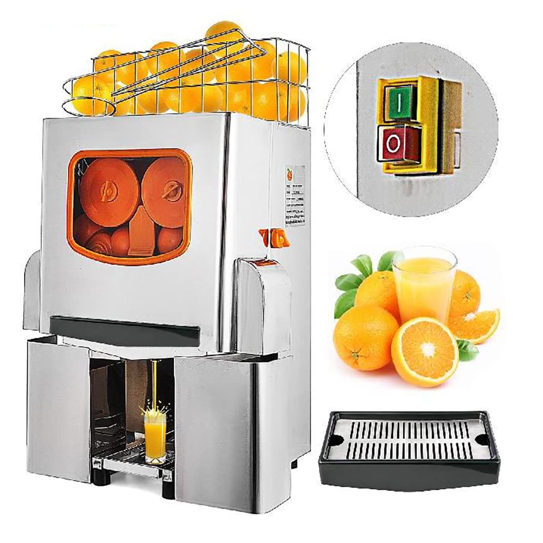 Exprimidor de naranjas comercial, exprimidor automático de cítricos eléctrico, exprimidor de naranjas de acero inoxidable para exprimir jugos de naranjas, pomelos y pomelos. La tasa de producción de