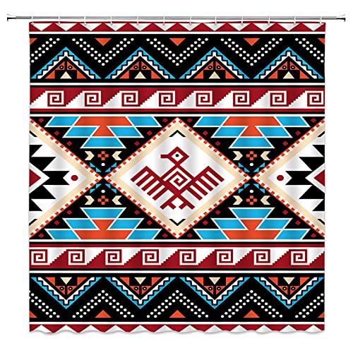 Gitcssym Aztec Shower Curtain Southwestern Native Tribal Navajo American Ethnic Retro Colorful Abstract Triangular Geometric Vintage Boho Decor Fabric Bathroom Curtain With Hook #TOP13