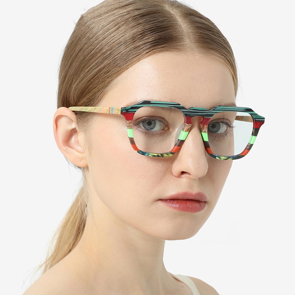 MUTYNE Montura de gafas de acetato mate para hombre, anteojos cuadrados Retro coloridos para mujer, gafas