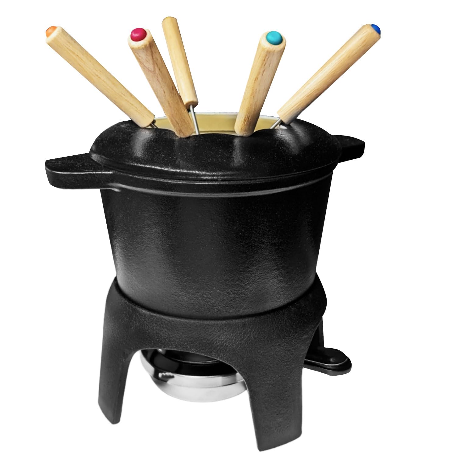 osoltus Fondue | Käsefondue | Fleischfondue Set Gusseisen 6 Personen Emaille schwarz