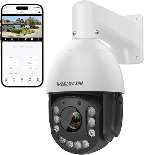 VIKYLIN Cámara IP POE PTZ 4K 8MP para exteriores, zoom óptico de inclinación panorámica de 20x, detección de vehículos humanos, cámara PTZ de