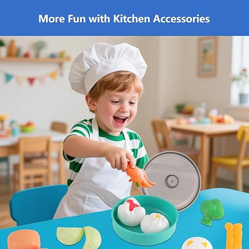 Miniatura 2 de Juego de cocina de 61 piezas para niños, juguetes de cocina con ollas, sartenes, utensilios, regalo de aprendizaje Montessori para niños pequeños