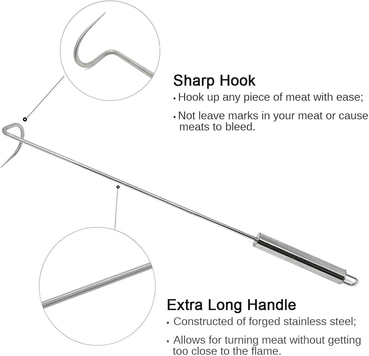 Food Flipper Turner Hooks Stainless Steel BBQ Meat Hook Cooking Barbecue Turners Hooks Grill Accessories for BBQ Steak,Tri-Tips, Patties Sausages Ribs Chicken Breast Roasts Bacon Veggies and More : Patio, Lawn & Garden
