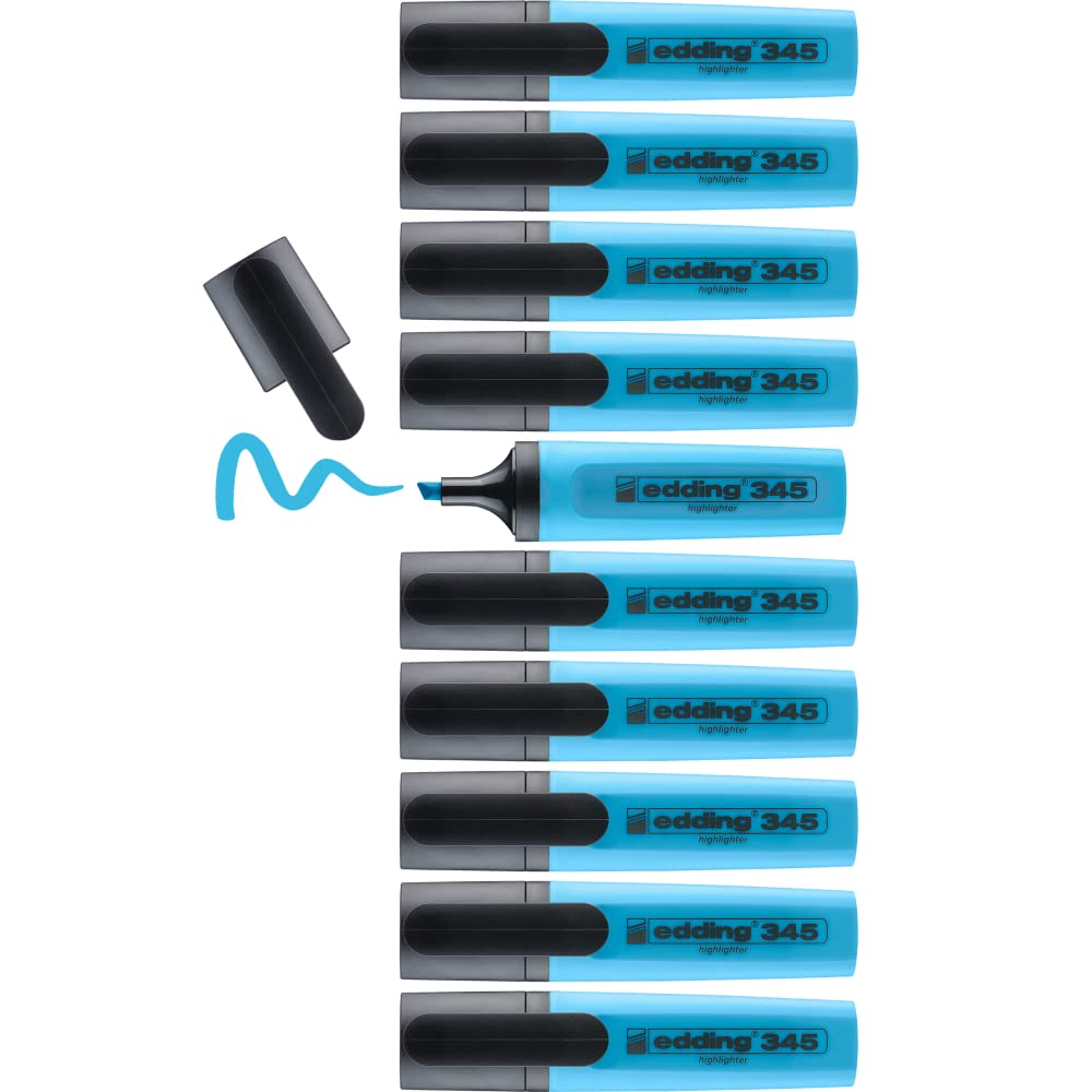 Edding e-345 Pack of 10 Highlighters with Chisel Tips 2-5 mm Sky Blue