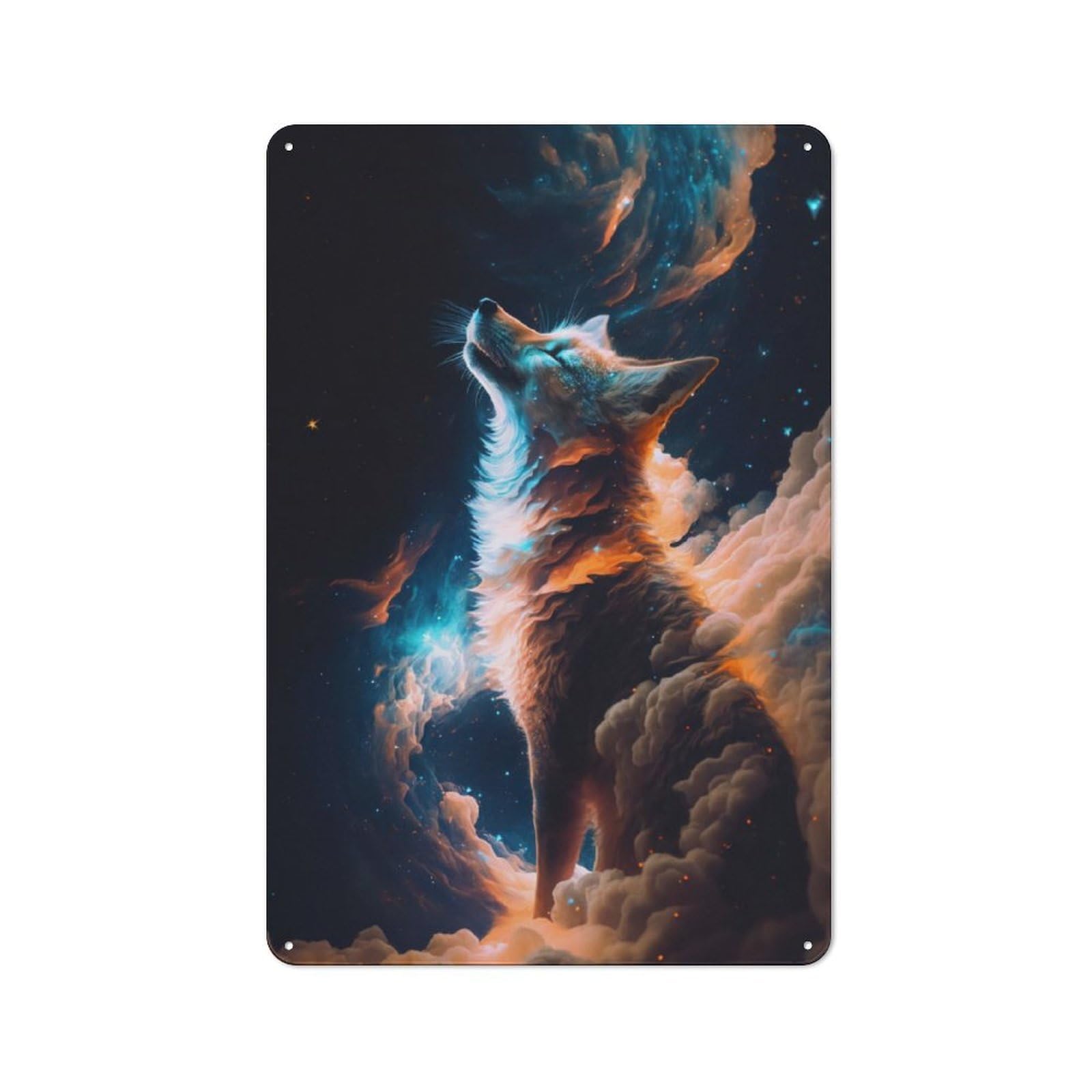 Junmoney Adoring Fox In Space Industrial-Style Metal Plaque 30X20cm For Workshop Wall, For Vintage Wall Decor Fans, For Themed Room Decoration