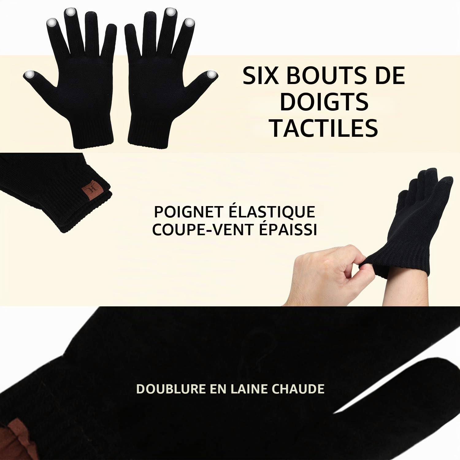 Bequemer Laden Hommes Femmes Hiver Chaud Bonnet Gants Tactiles Écharpe Tricoter Ensemble avec Doublure Polaire Cadeaux Noel Femme Homme