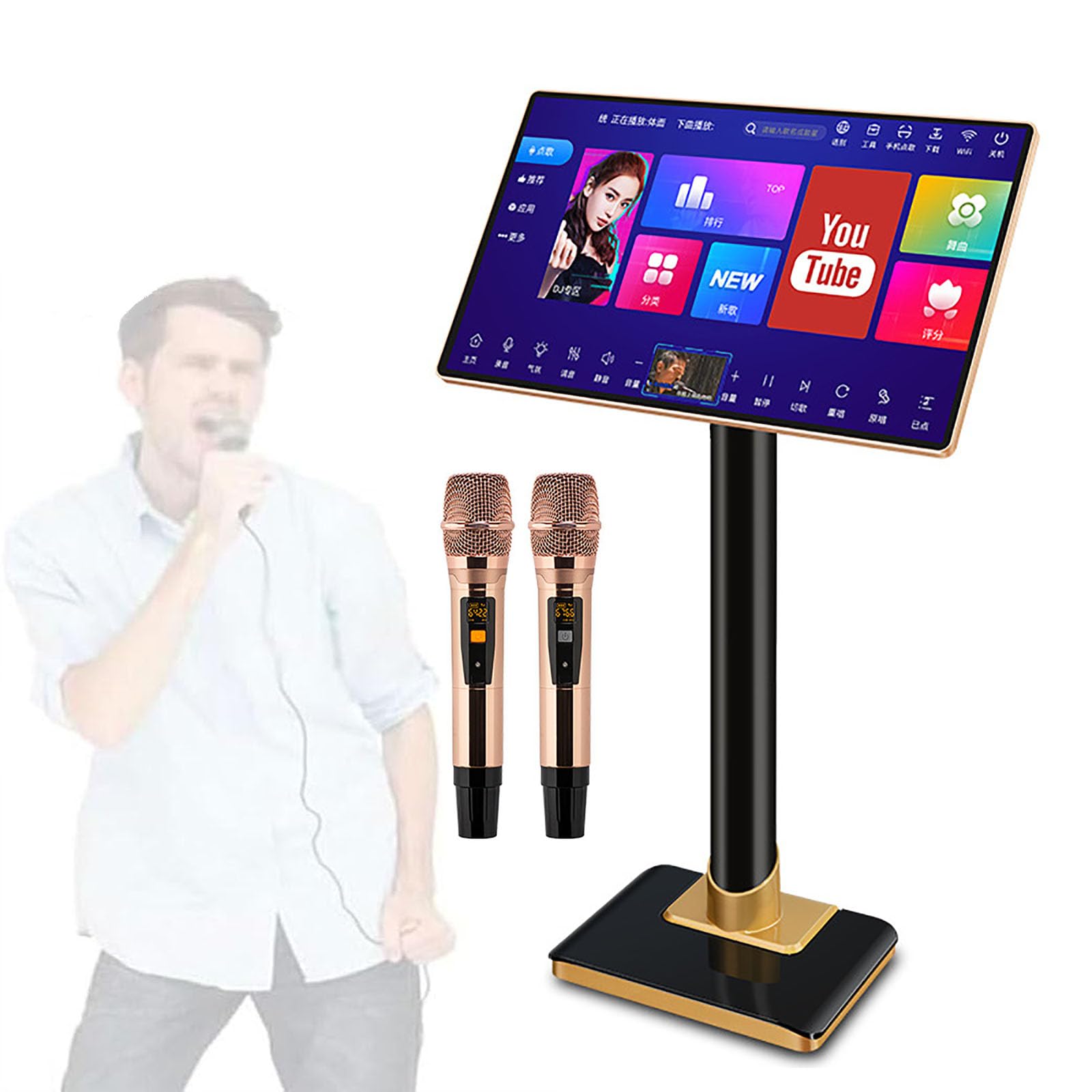 QINPI 21.5 Inch Professional Karaoke, With Reverb Wireless Microphone, Capacitive Touch Screen Cloud Download Function Youtube App Online Play, 3tb/4tb/6tb/8tb Options 4TB
