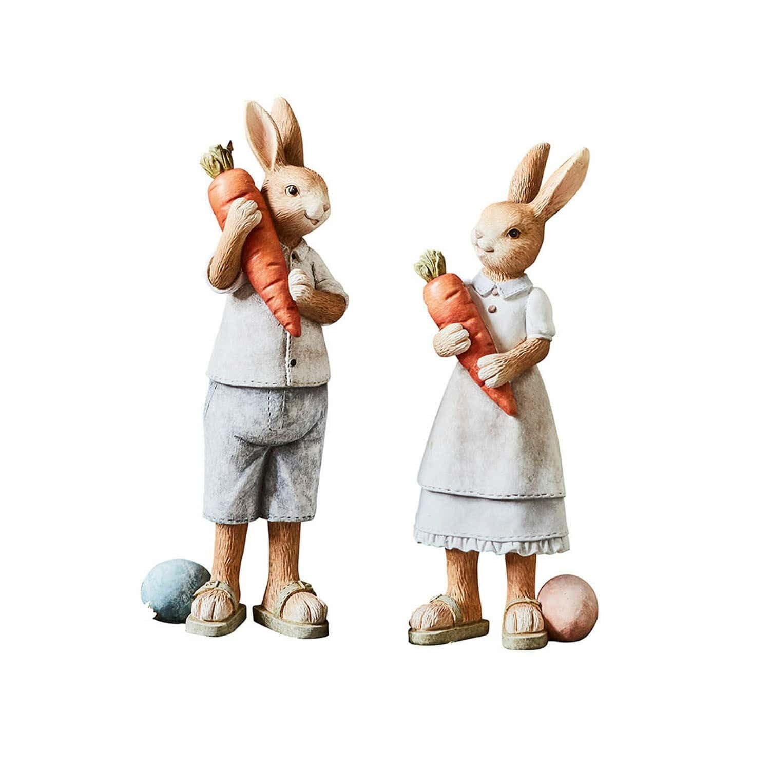 Loberon Hase 2er Set Gimont, bunt | handbemaltes Häschen-Paar - detailverliebt gestaltet - nostalgischer Charme - Osterhasen - Ostern - Osterdeko