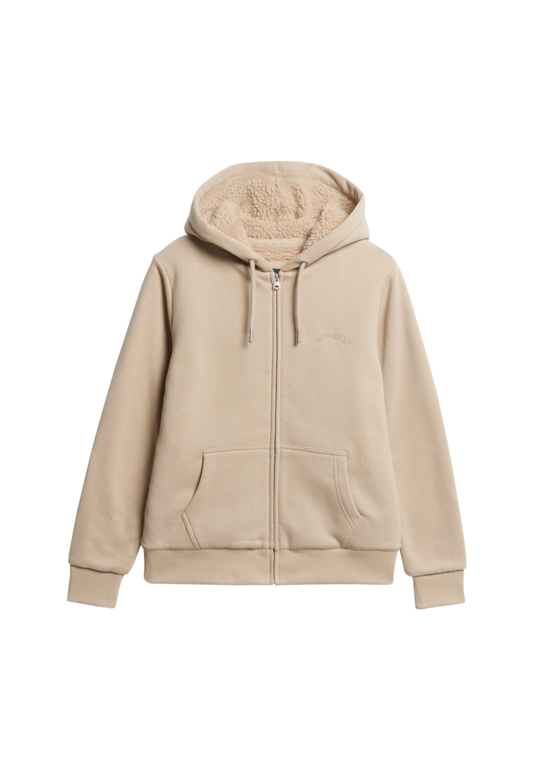 Superdry Women's Cobblestone Grey Borg Lined Zip Hoodie, 16