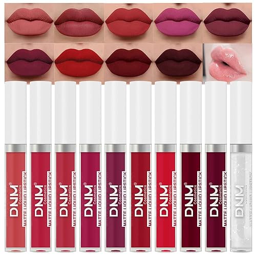 evpct DNM - Juego de 9 lápices labiales lĂquidos color rojo oscuro y negro mate + 1 juego de maquillaje de larga duraciĂłn, 24 horas, impermeable, evpct DNM - Juego de 9 lápices labiales lĂquidos color rojo oscuro y negro mate + 1 juego de maquillaje de larga duraciĂłn, 24 horas, impermeable,