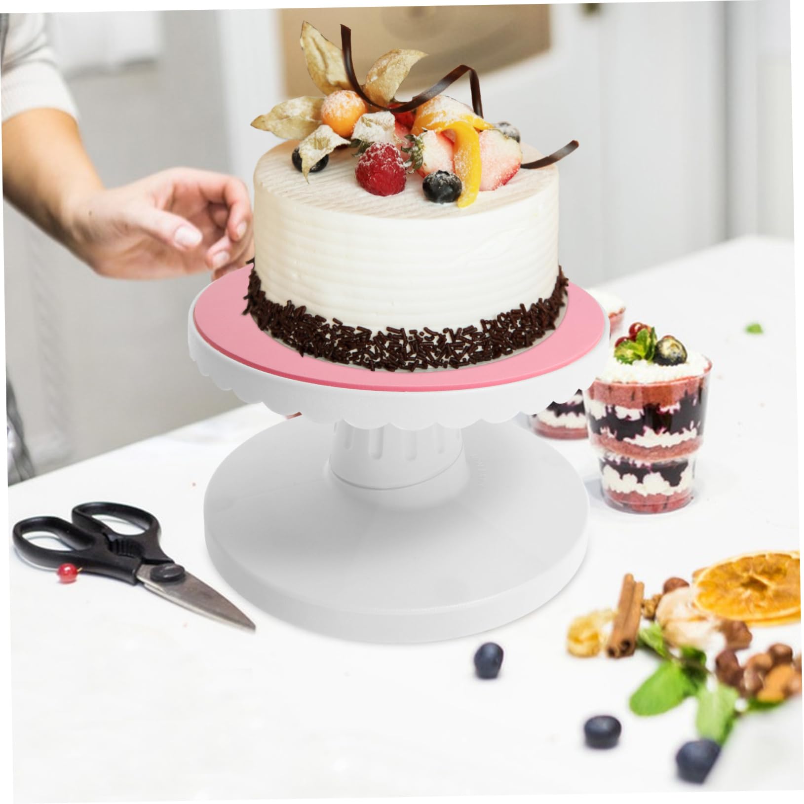 Gatuida Plato Giratorio Antideslizante para Pasteles de Plástico Rosa Función Giratoria, Adecuado para Decoración Floral y Diseño de Arcilla en Repostería