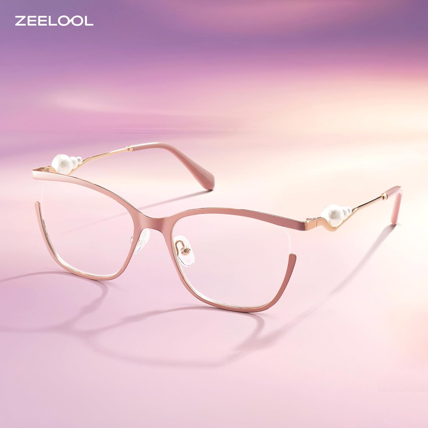 Zeelool Glasses Frames for Women Pearl Blue Light Glasses Fashion Metal Butterfly Eyeglasses Semi Rim Anti Eyestrain Aria Pink Clear Lens image 3 of 8 B0F8BBKXTH