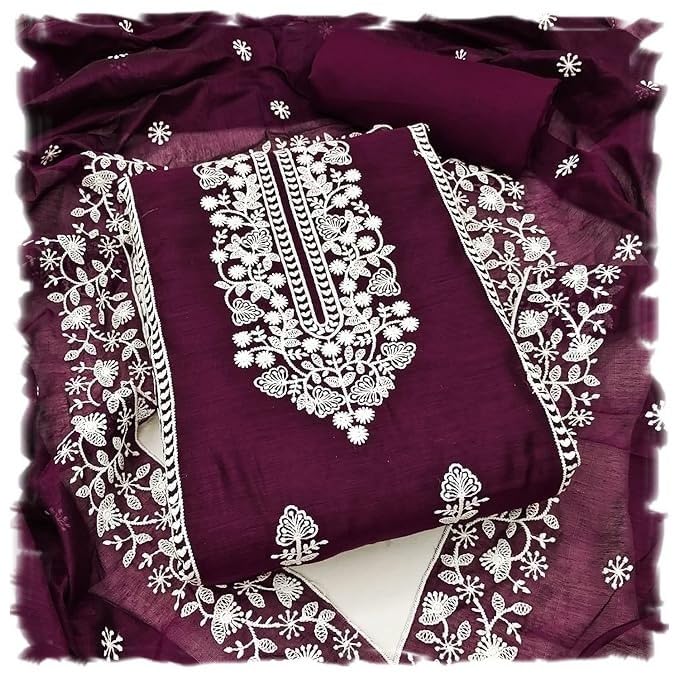 Nilkanth Creation Women's Heavy Modal Embroidery Unstitched Salwar Suit Dress Material With Dupatta (Free Size)