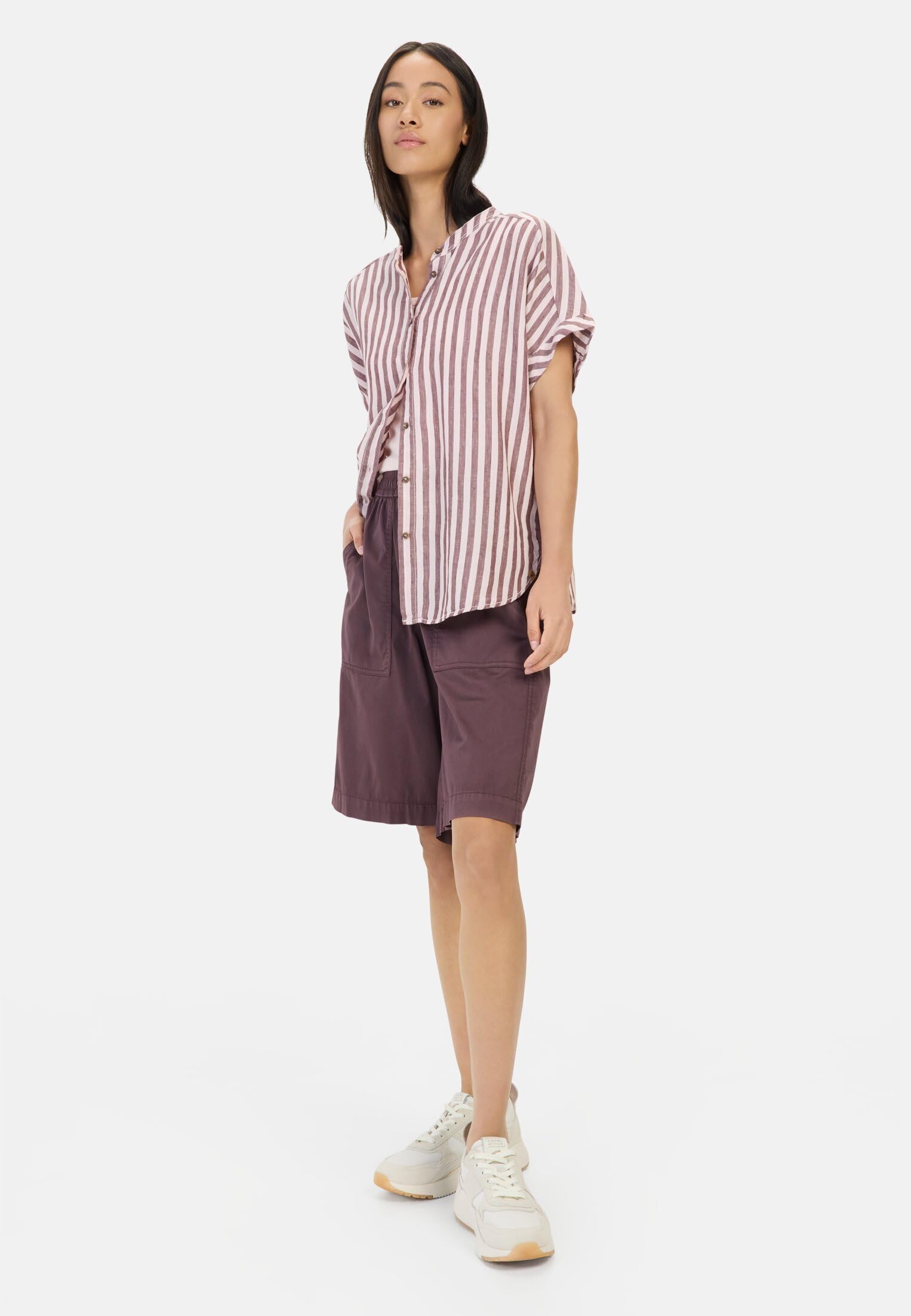 camel active Damen Gestreifte Bluse aus Leinen-Lyocell-Mix